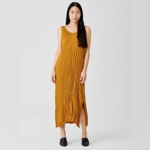 Eileen Fisher Crushed Cupro Scoop Neck Dress in Goldenrod